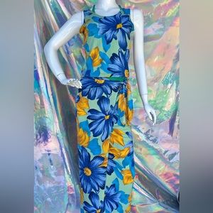 Blue Mint and Golden Orange Floral Skirt Set